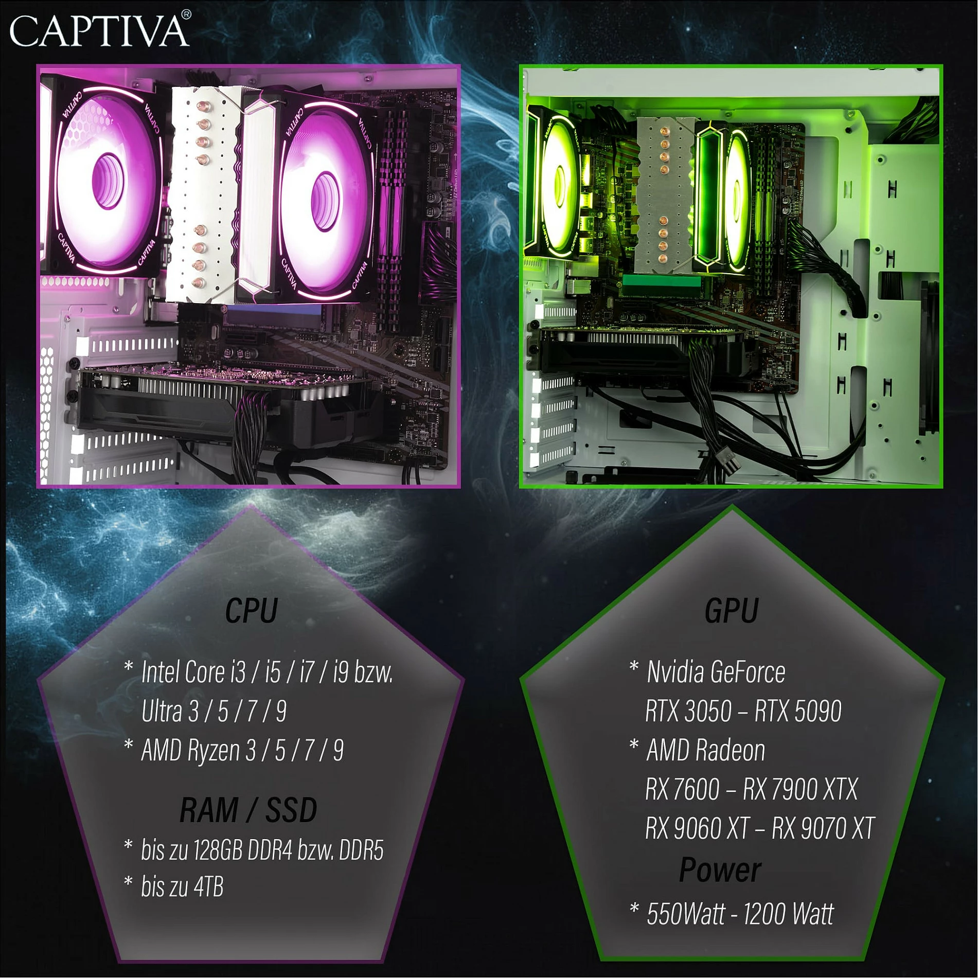 Kompjuter Gaming Captiva 94169, Ryzen 7 5700X, 32GB RAM, 1TB, GeForce RTX 5060 Ti 8GB, Windows 11, i bardhë