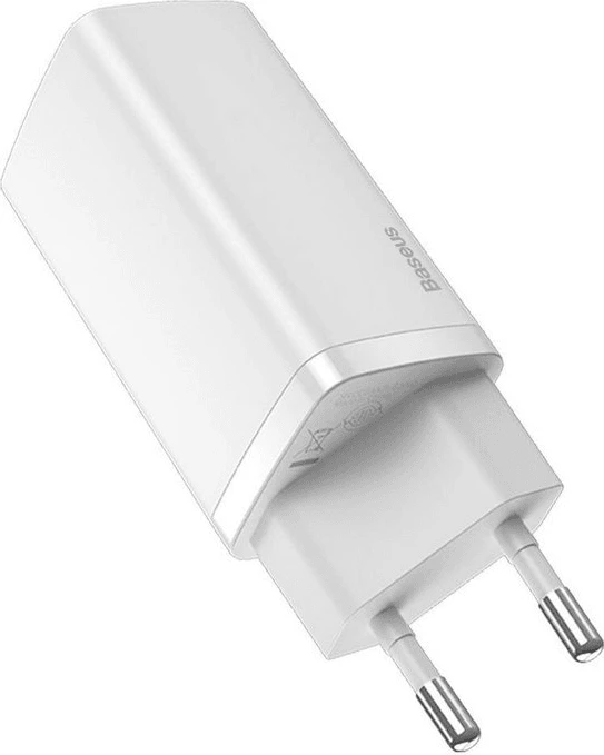 Karikues muri BASEUS GaN2 Lite Quick Charge 65W, 220V, 1x USB-A + 1x USB-C, i bardhë, EU Blister
