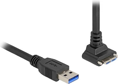 Kabllo USB DeLOCK USB-A në Micro-USB B, 1 m, 5 Gbps, kënd 90°, me vida 18 mm, e zezë
