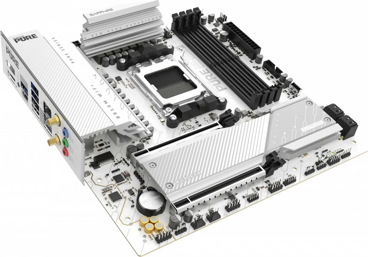 Pllakë amë, Sapphire PURE B850M WIFI, AM5, mATX, 4x DDR5 256GB 8000MHz OC, PCIe 5.0 x16 & M.2, Wi‑Fi 6, 2.5GbE