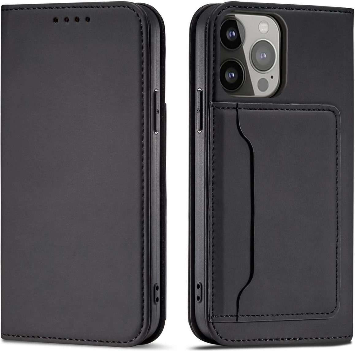 Mbështjellës Hurtel Magnet Card Case për iPhone 14 Pro, me kapak, portofol dhe mbajtëse, i zi