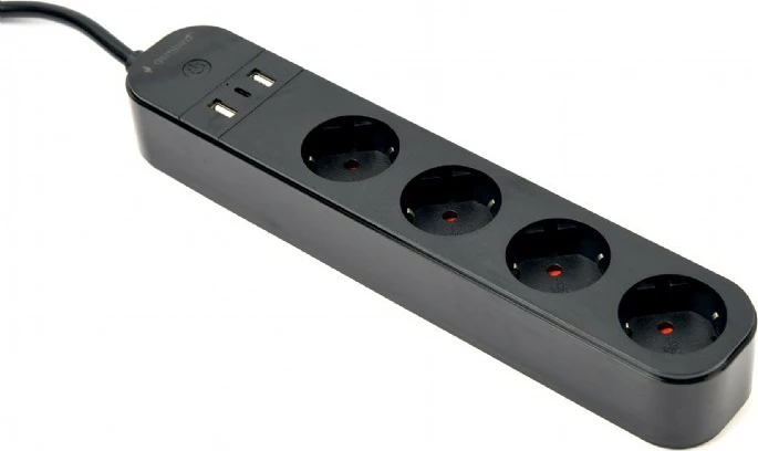 Zgjatës rryme smart Gembird TSL-PS-S4U-01, 4x Schuko, 2x USB-A, 1x USB-C, kabllo 1.5 m, zi