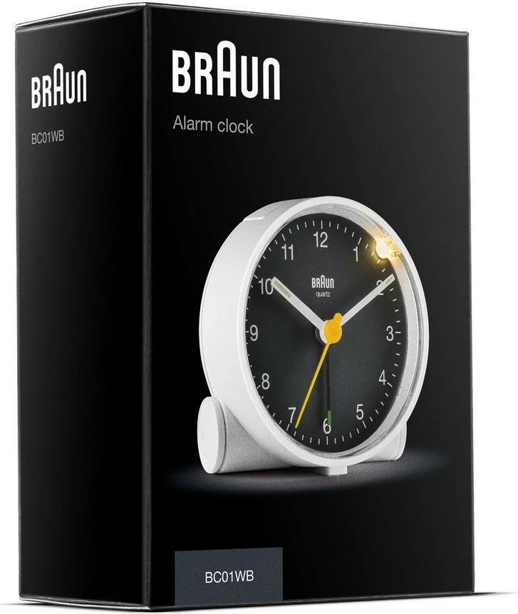 Alarm Braun BC01WB, analog, 12h, zi/bardhë
