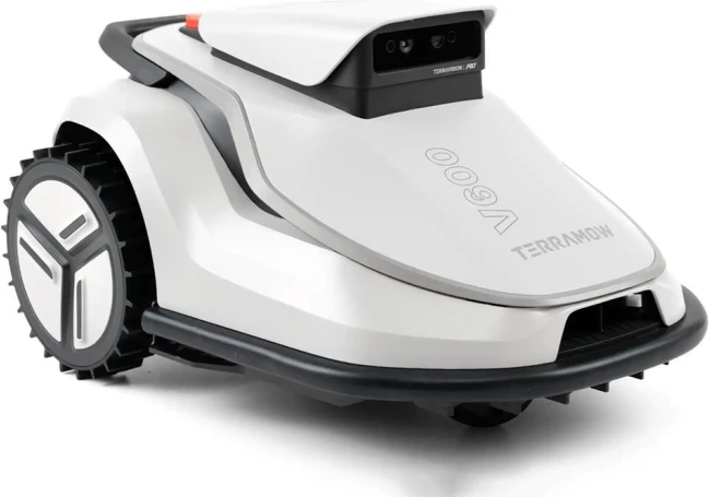 Robot kositës bari TERRAMOW V600 Wireless, deri 600 m², Wi‑Fi/4G, i bardhë/gri, set me garazh + 9 thika + SIM 1GB