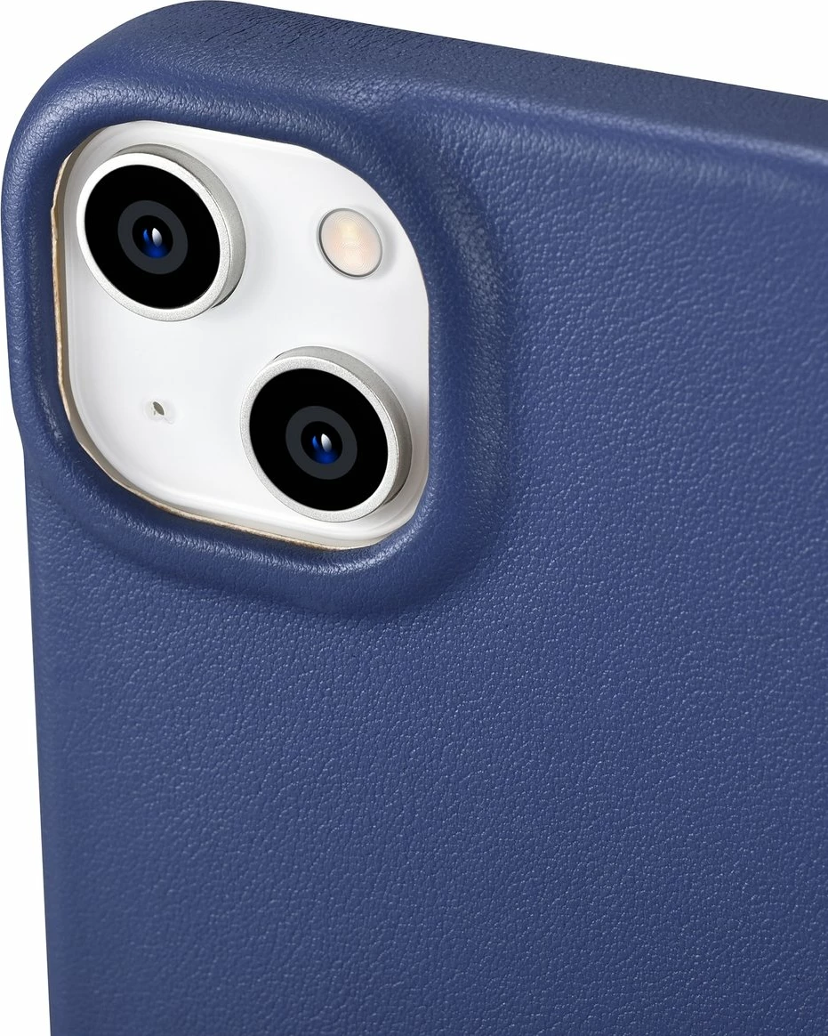 Mbështjellës iCarer CE Premium lëkurë, për iPhone 14 Plus, MagSafe, Kaltër