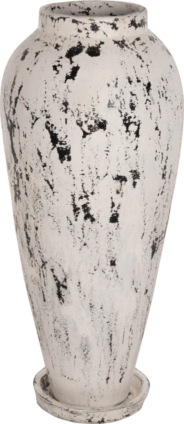 Vazo dekorative për dysheme me bazë pjatë LAUREL FH7927 terrakotë në patinë të bardhë Φ55x120Hcm