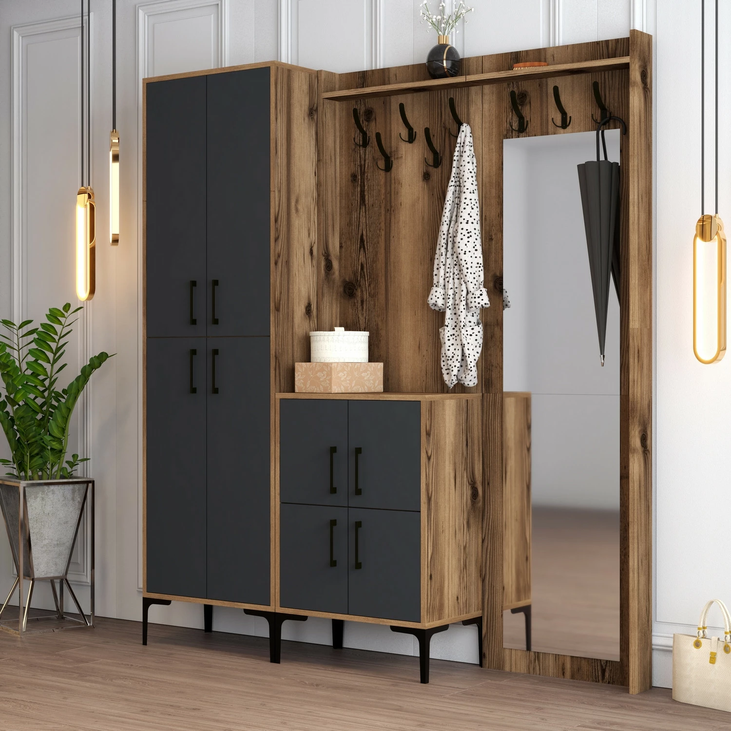 Stendë për korridor Hanah Home, Berlin ABC, ngjyrë arrë dhe antracit