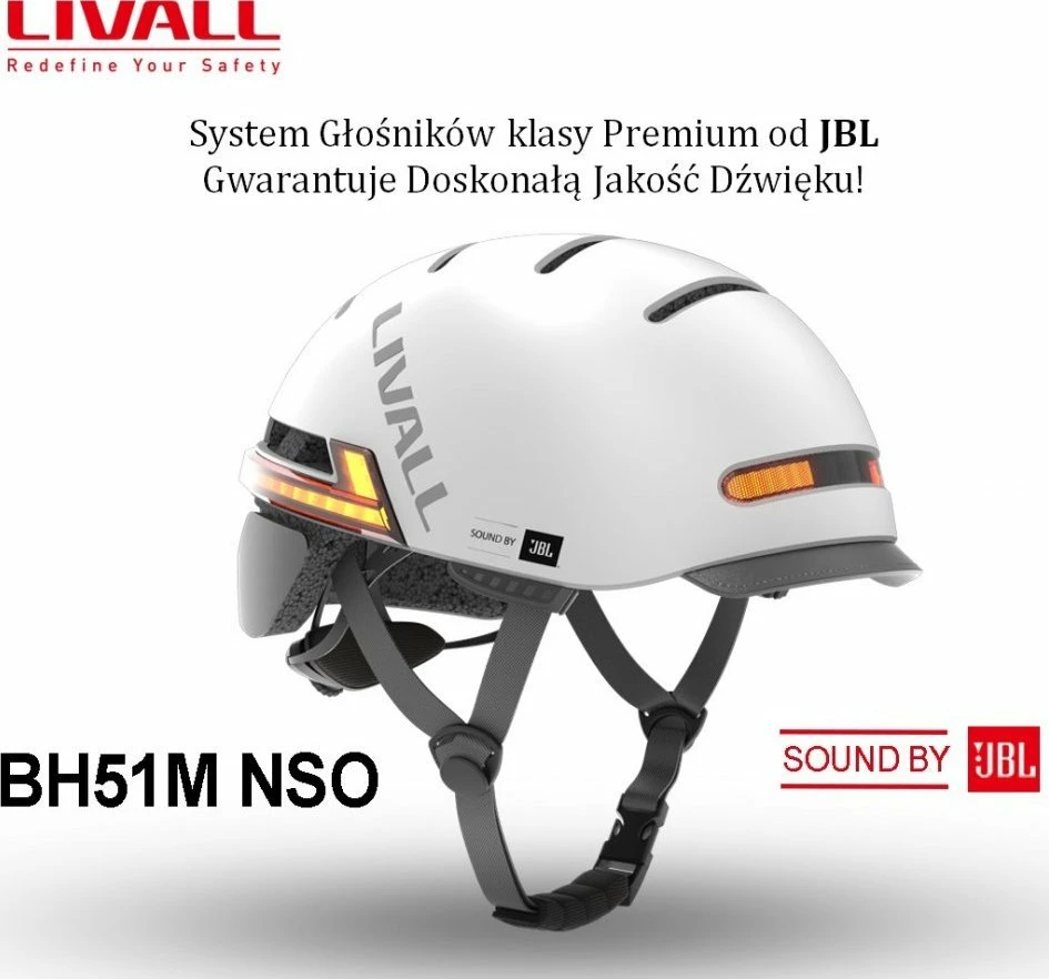 Helmetë qyteti Livall BH51M NSO Bluetooth me JBL, LED, madhësia M 54-58 cm, hiri e çelët, set me telekomandë BR80