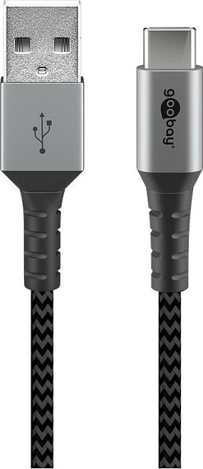 Kabllo Goobay USB-C në USB-A, 1 m, konektorë metalikë, gri