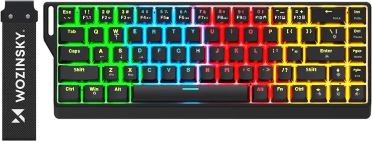 Tastierë mekanike gaming, Wozinsky WKGP-1165, 68 tasta, RGB me 17 efekte, USB-A, QWERTY, e zezë