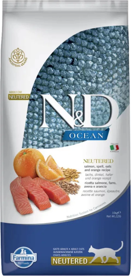 N&D Ocean Mëngjesi me Salmon dhe Portokall për Macet e Sterilizuara 10kg