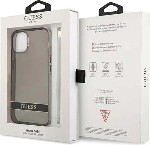Mbështjellës Guess GUHCP13SHTSGSK për iPhone 13 mini 5.4", hardcase, me rrip, i zi