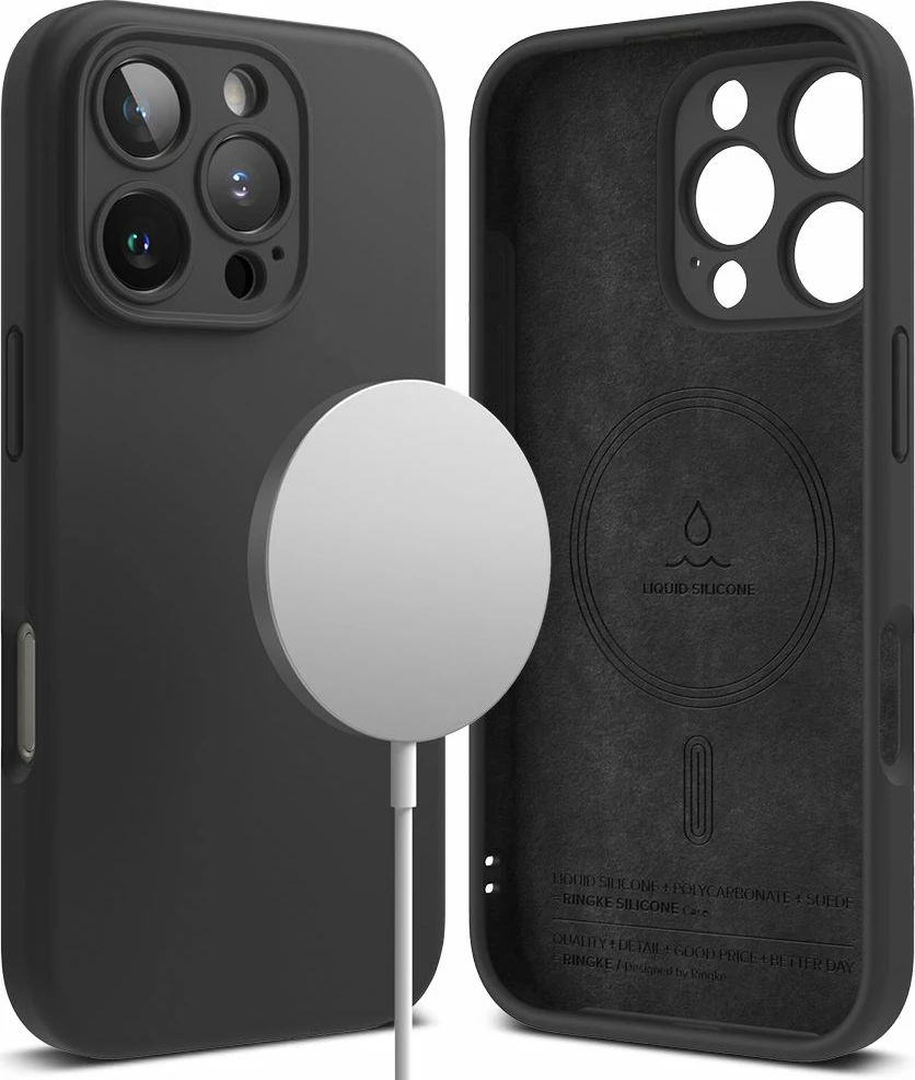 Mbështjellës Ringke Silicone MagSafe për iPhone 16 Pro Max, i zi