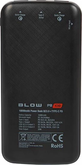 Powerbank BLOW PB10B 10000mAh, e zezë
