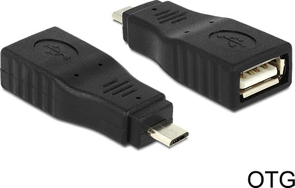 Adapter OTG DeLOCK Micro USB-B në USB-A, USB 2.0, i zi