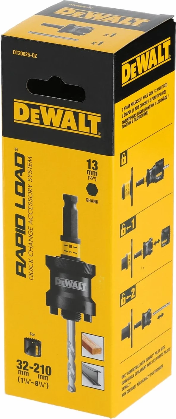 Mbajtës QC DeWalt DT20625, 1/2\" hex, 32-210 mm, me shtojcë qendërzimi
