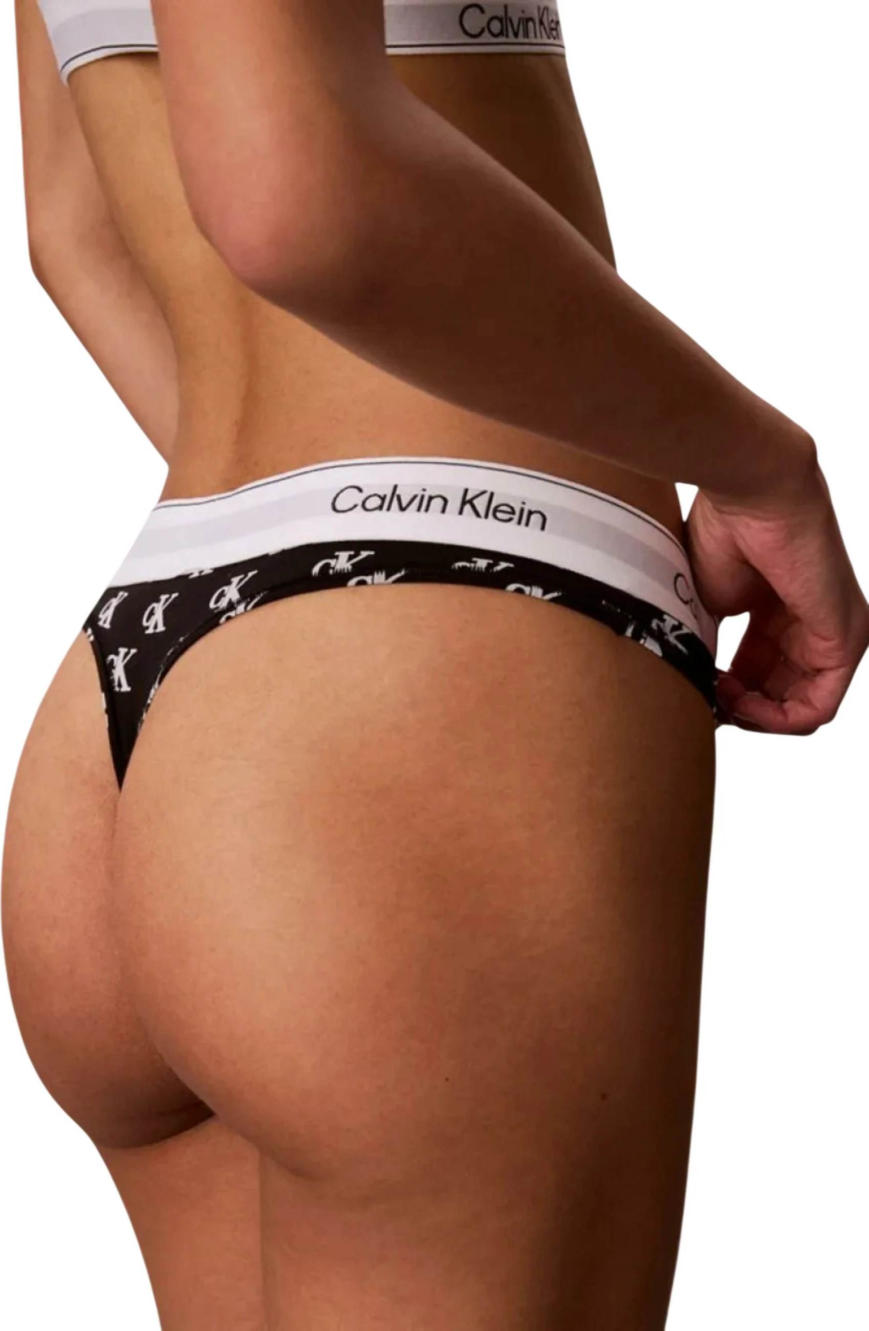 Të brendshme thong për femra Calvin Klein Underwear THONG LV00QF8518, zi-bardhë [Madhësia: XS]