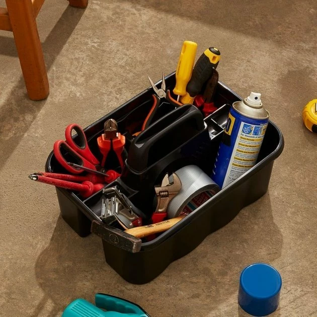 Organizator plastik me dorezë Katex 3 ndarje 35x25x19.5 cm, i zi