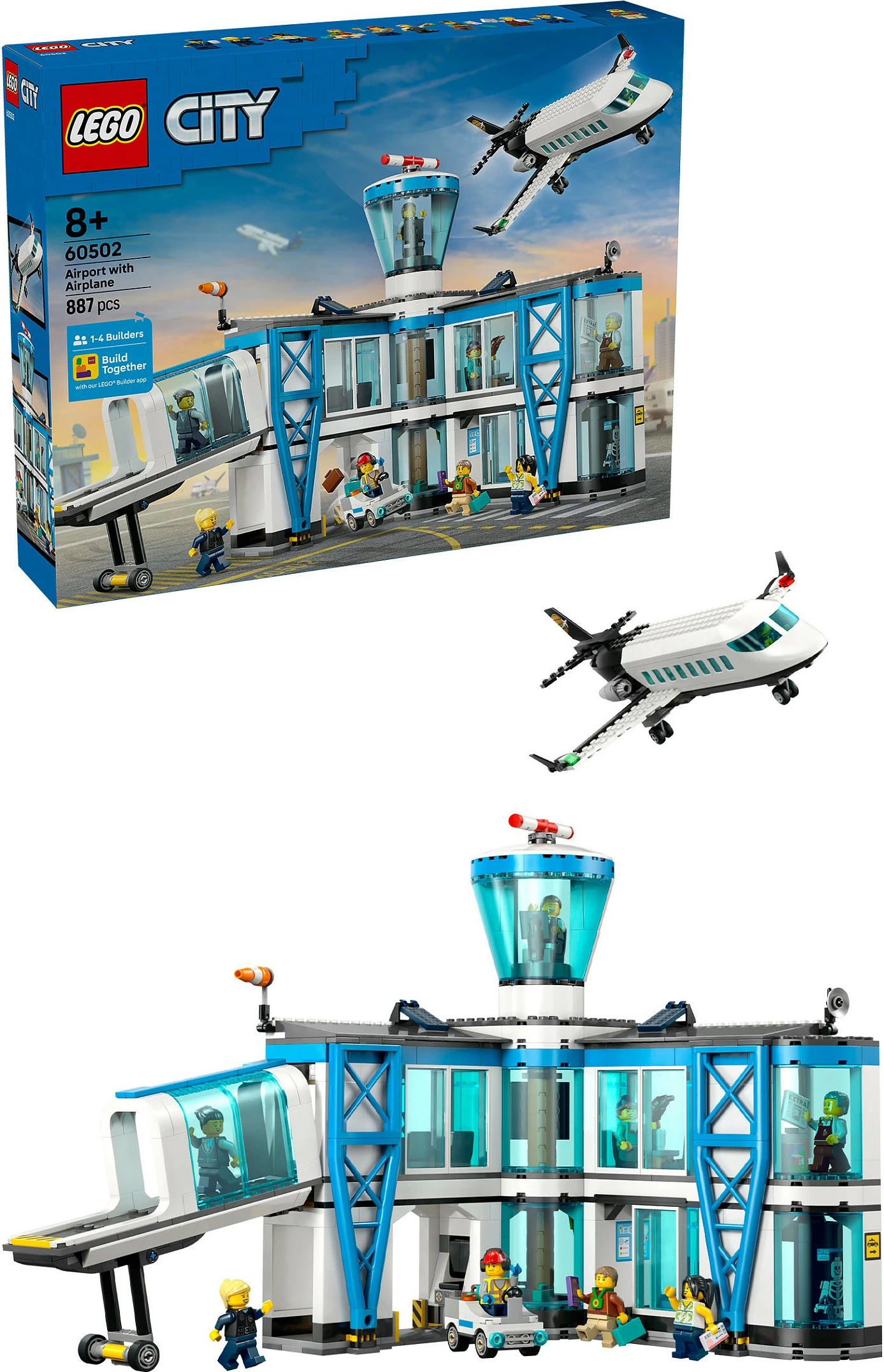 Set ndërtimi LEGO City 60502 Aeroport me Aeroplan, 887 pjesë, shumëngjyrësh