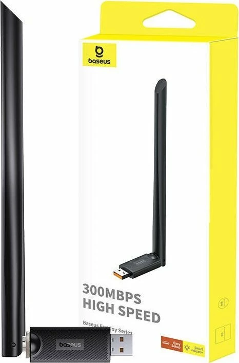 Adapter Wi‑Fi USB Baseus FastJoy B01317600111-01 300Mbps Wi‑Fi 5 me antenë 6dBi, i zi