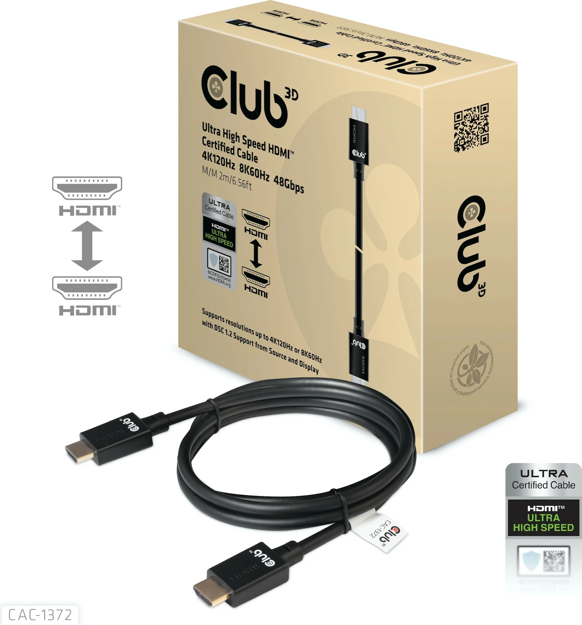 Kabllo HDMI Club3D 2.1 Ultra High Speed 2m, e zezë
