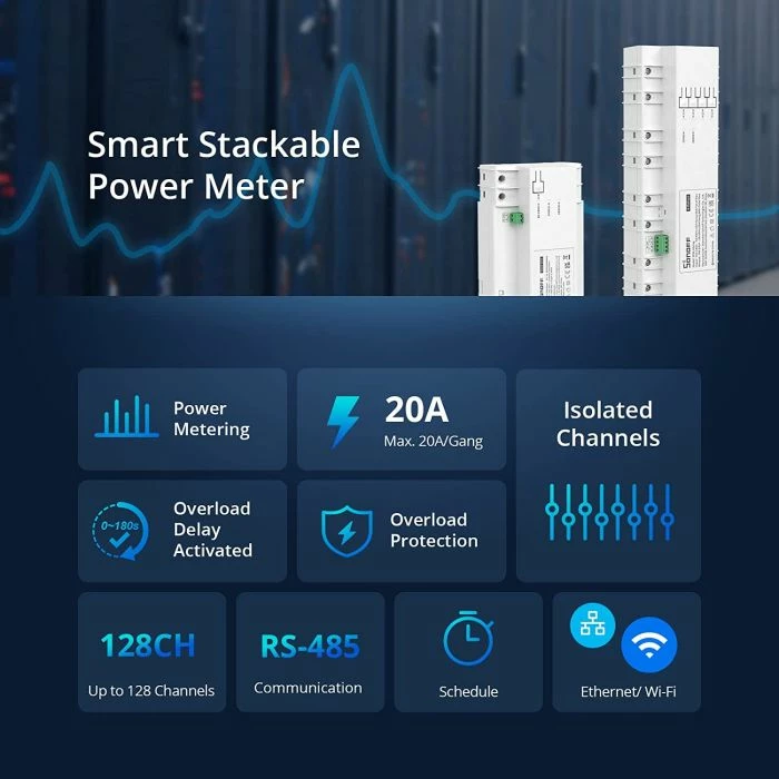 Switch smart Wi‑Fi SONOFF SPM-MAIN, matje e konsumit të energjisë, RS-485, 100-240V, i bardhë