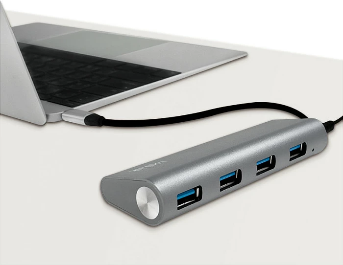 USB hub LogiLink USB 3.2 Gen1, 4 porta, USB‑C, alumin, gri