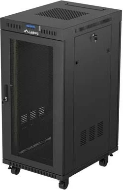 Kabinet rack LANBERG 19" 24U 600x800, qëndruese, dyer të perforuara, panel LCD, e zezë