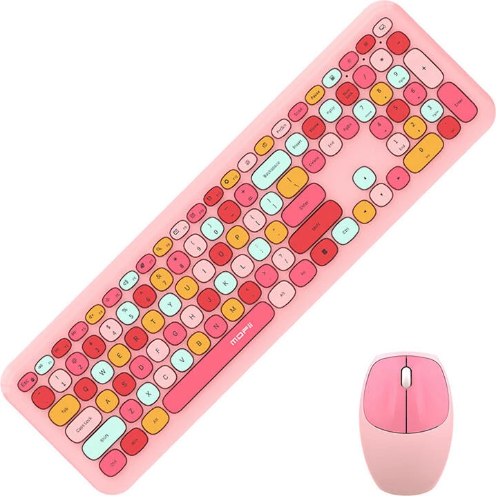 Set tastierë + maus wireless MOFII SMK-666395AG, membrane, 112 taste, 1200 DPI, rozë