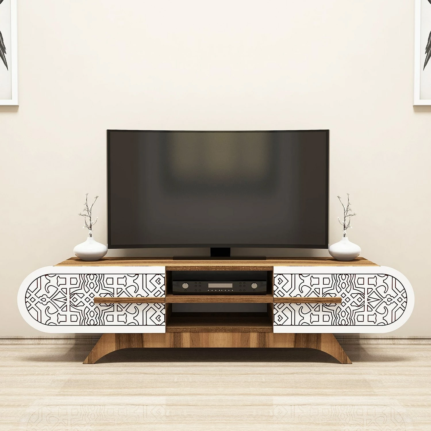 Komodë TV Hanah Home, Defne, ngjyrë arre-bardhë