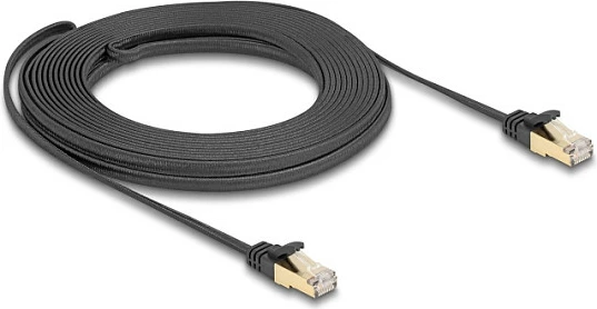 Kabllo rrjeti DeLOCK RJ45 Cat6a, e sheshtë, 10 m, S/FTP, me gërshetim, e zezë