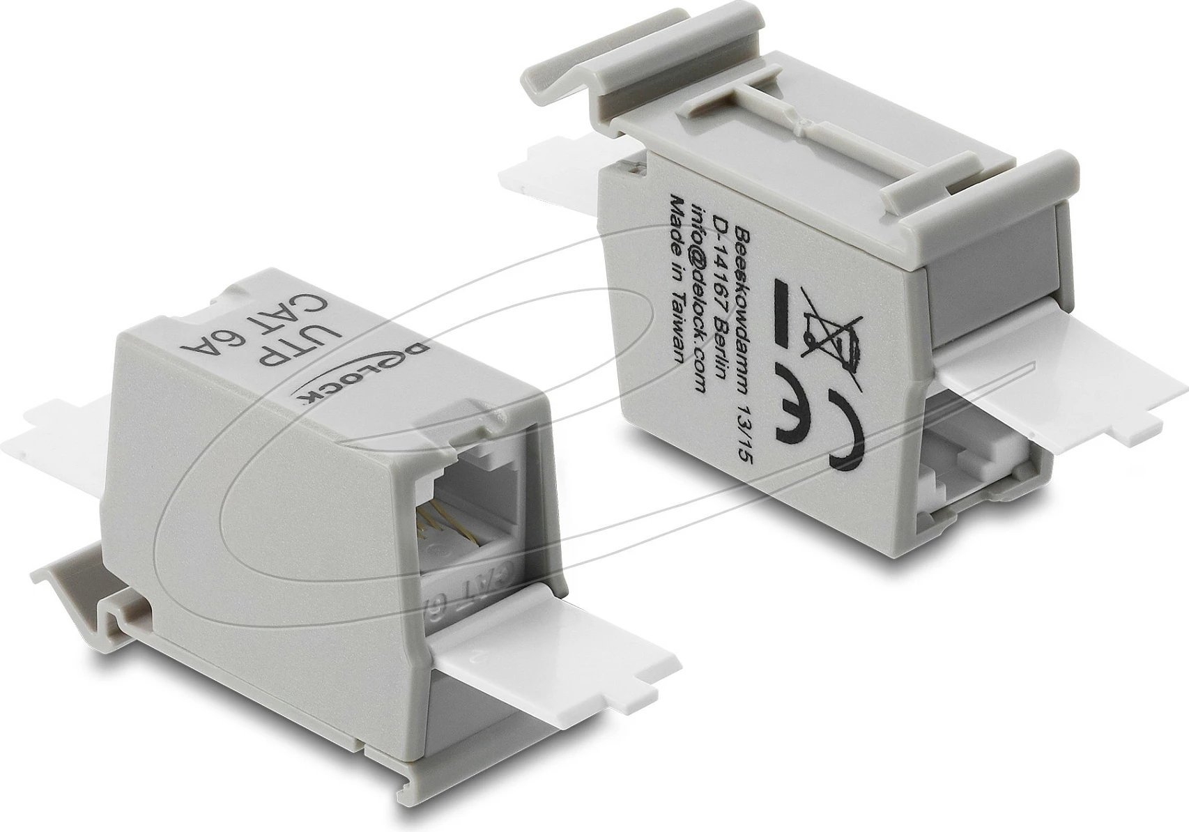 Lidhës RJ45 DeLOCK Cat6A, femër-femër, montim shinë DIN, gri/bardhë