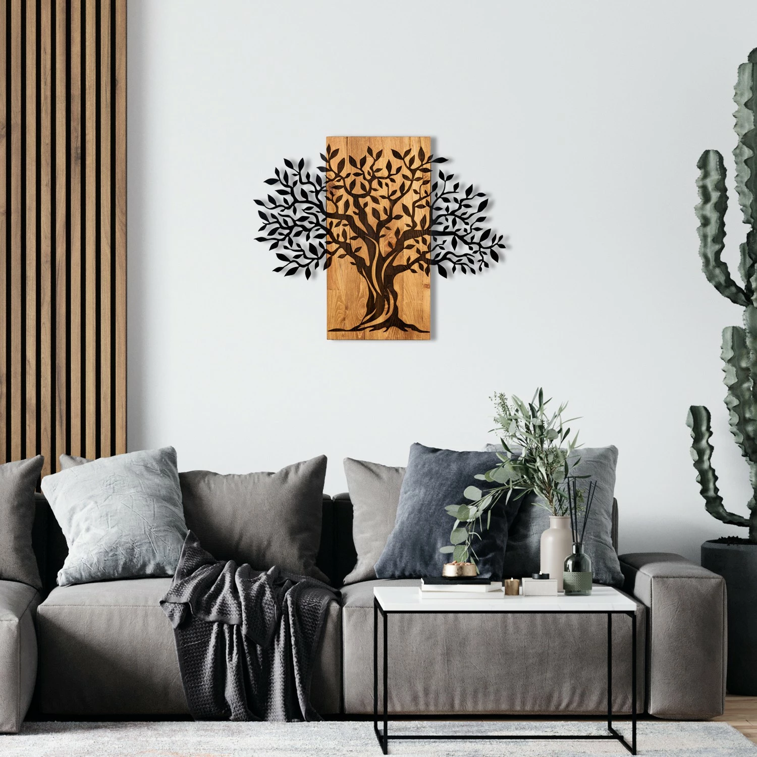 Aksesor dekorativ muri prej druri, Wallity Sogut, ngjyrë e zezë dhe arre, 72x58cm