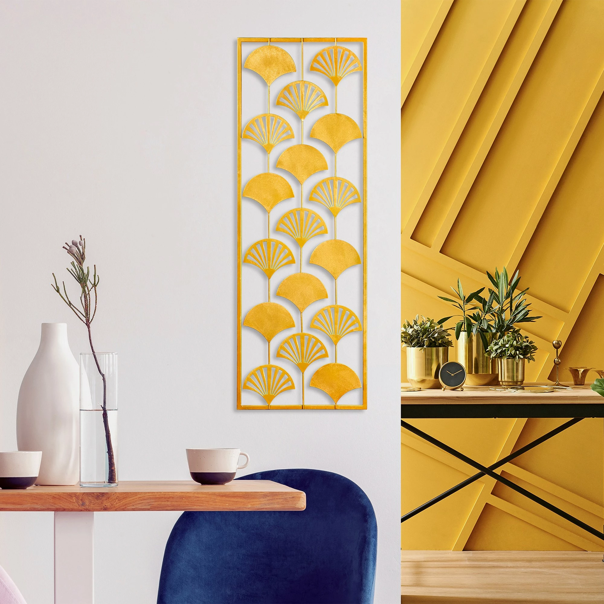 Aksesor dekorativ metalik për mur, Wallity, Fan 2, shumëngjyrësh, 32x90cm