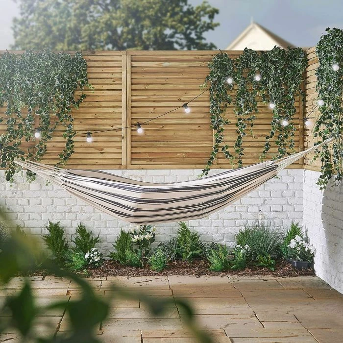 Hamak VONHAUS 22/105 200 x 152.5 cm, kapacitet 120 kg, me çantë transporti, blu/bardhë