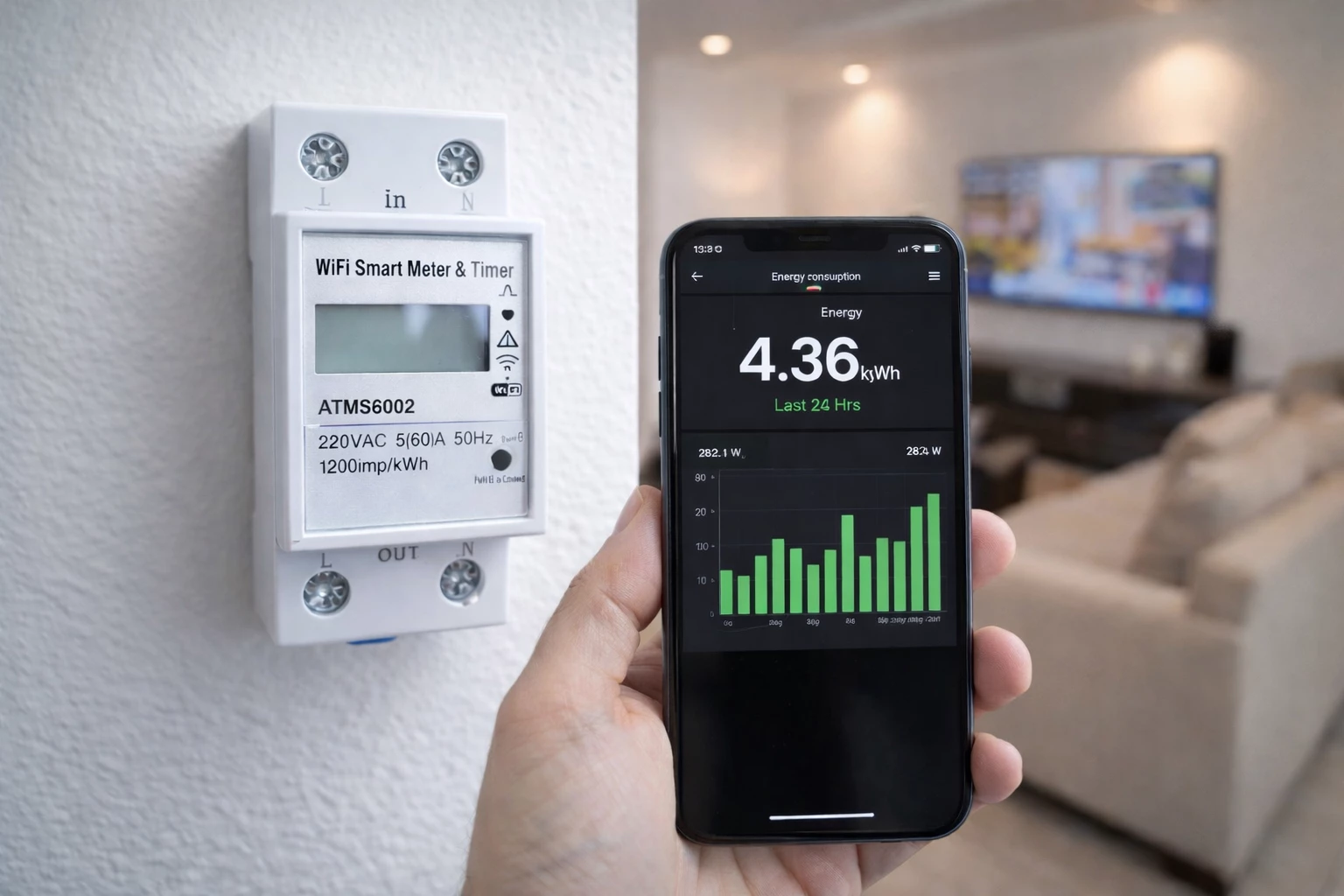Smart WiFi 0-63A me Matje kWh, Volt &amp; Amper–Timer 24H