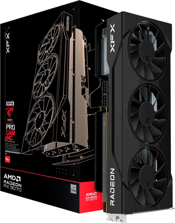 Kartelë grafike XFX Swift Radeon RX 9070 OC 16GB GDDR6 256-bit, ftohje triple 90mm, 3xDP, HDMI, e zezë