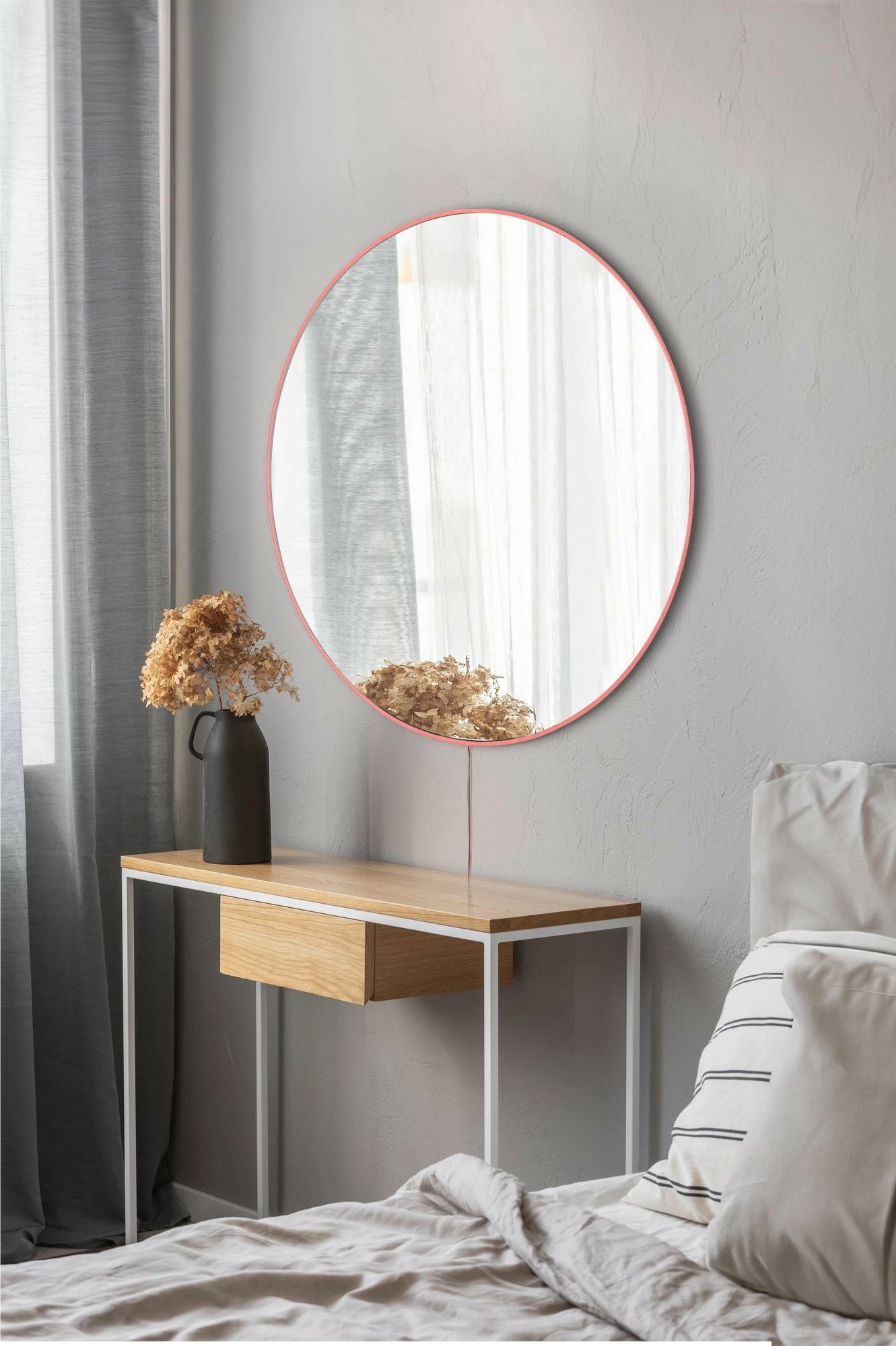 Pasqyrë me ndriçim LED, rrethore, ngjyrë rozë, Skye Decor, diametër 60cm