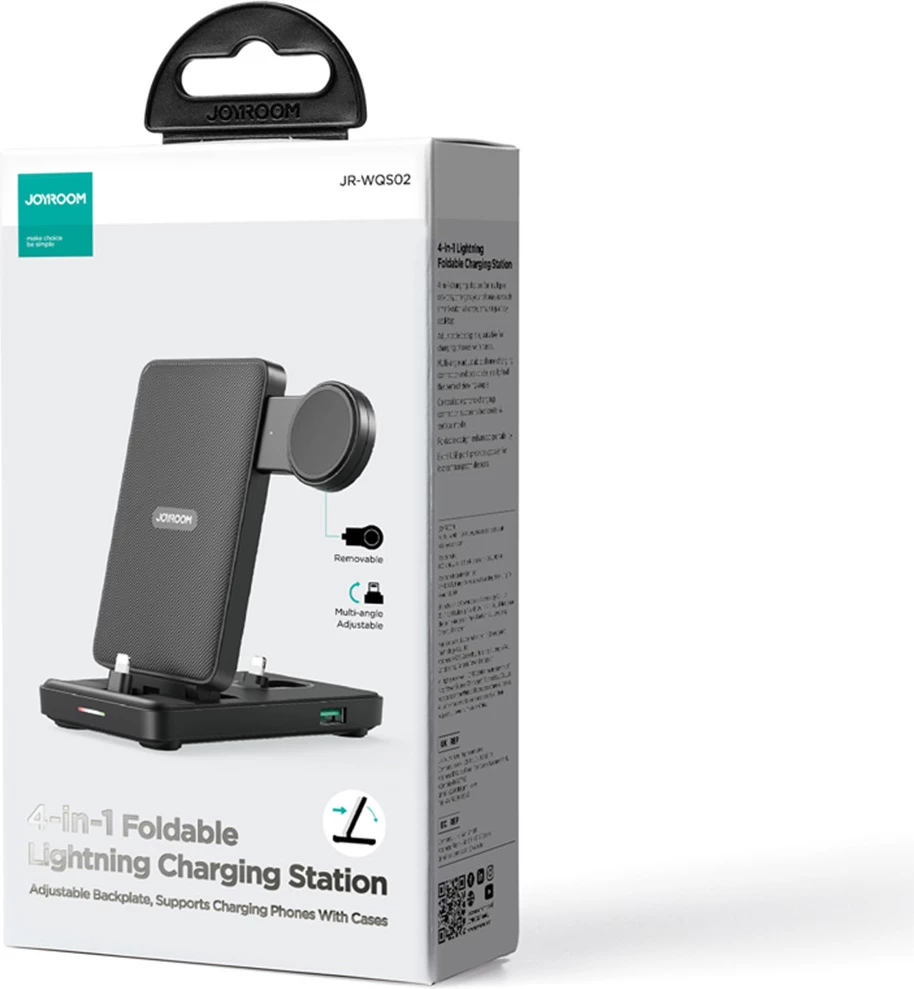 Stacion karikimi 4-në-1 Joyroom JR-WQS02 për iPhone, AirPods, Apple Watch, i palosshëm, i zi