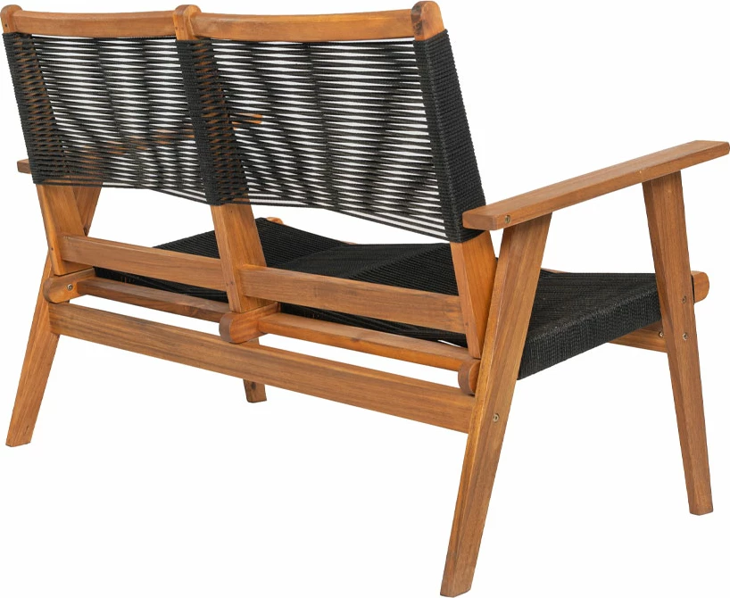 Divan dyvendësh Cavo, litar i zi, dru akacie, 120x72x85