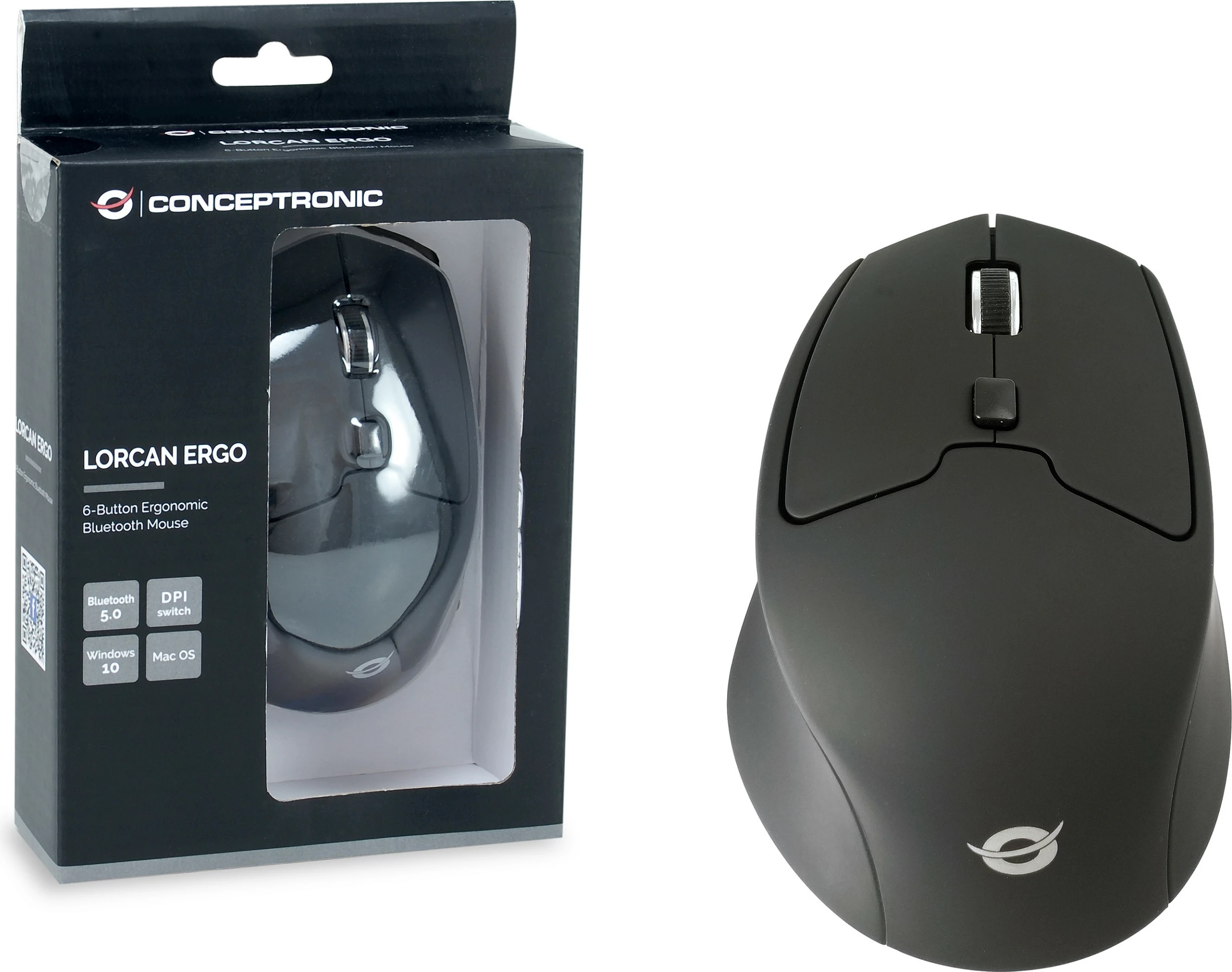 Maus Conceptronic LORCAN02B, Bluetooth 5.0, 1600 DPI, ergonomik për dorë të djathtë, i zi