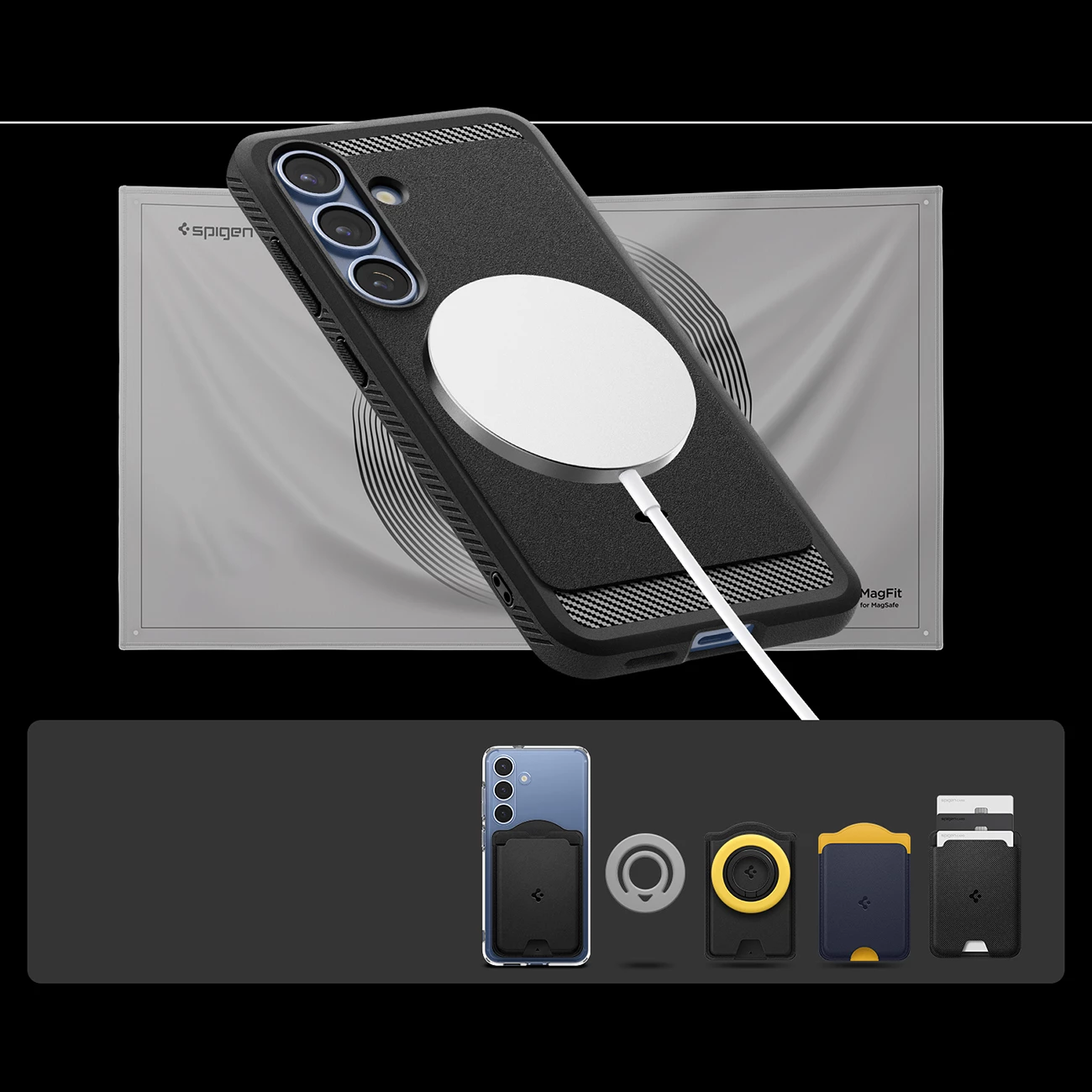 Mbështjellës Spigen Rugged Armor Mag MagSafe për Samsung Galaxy S25, i zi