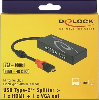 Adapter DeLOCK 87730 USB-C në HDMI/VGA, 3840x2160, i zi