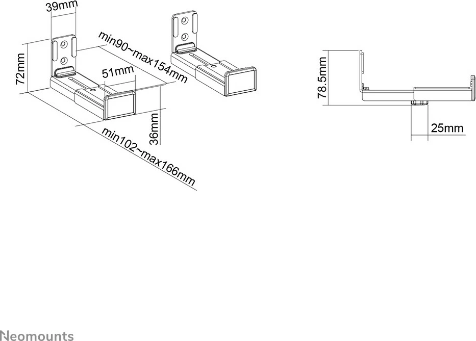 Mbajtëse universale Neomounts AWL29-550BL1 për videobar/soundbar, çelik, 15 kg, e zezë