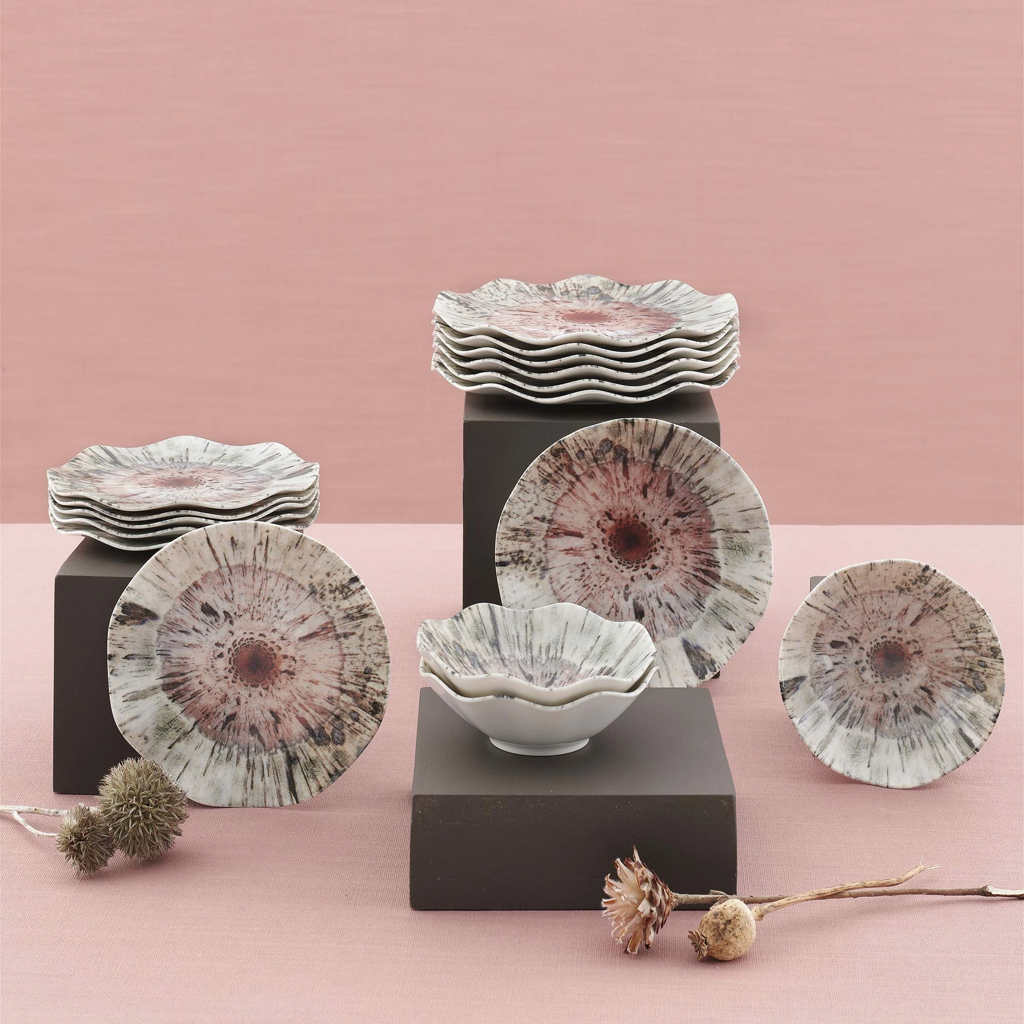 Set enësh për drekë, porcelan, shumëngjyrësh, 24 copë, Hermia, GBSNES24Y41001159