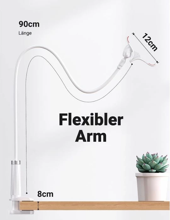 Mbajtëse fleksibile gooseneck për celular/tablet UGREEN 30488, 4-7.2", krah 90 cm, rrotullim 360°, e bardhë