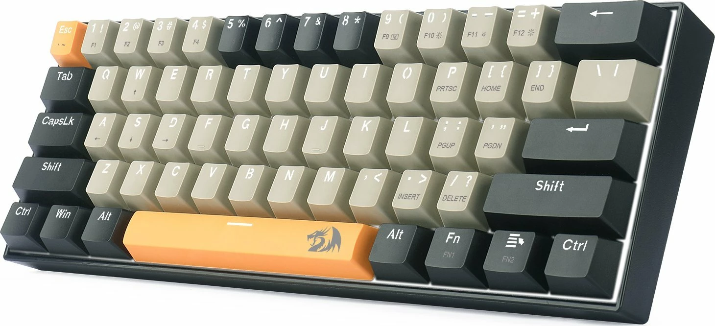 Tastierë mekanike gaming Redragon K606 Lakshmi, 60%, red switch, USB me kabllo 1.5 m, hot-swap, US layout, ndriçim i bardhë, gri/portokalli/zezë
