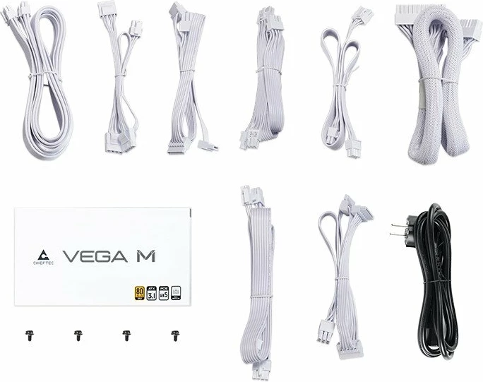 Furnizues rryme Chieftec Vega M PPG-1000-CW 1000W ATX 3.1 80 Plus Gold modular plotë, i bardhë