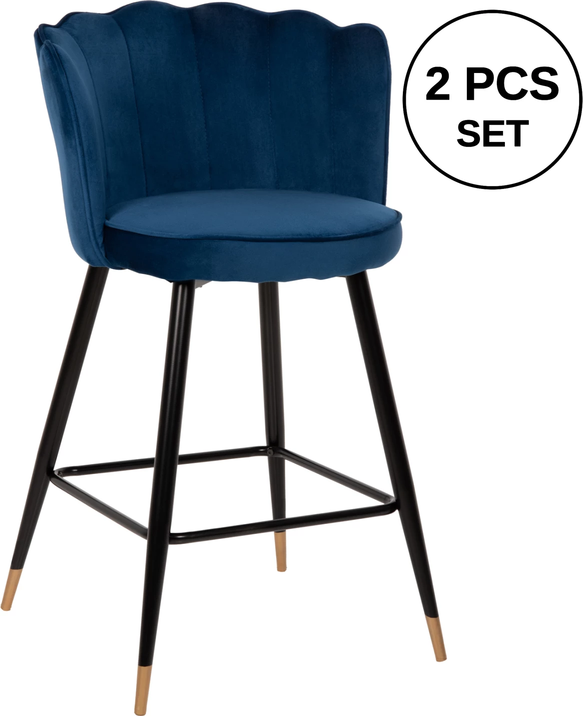 Karrige për bar VESNA, kadife blu, kornizë metalike e zezë, 50x50x90H cm., set prej 2 copë