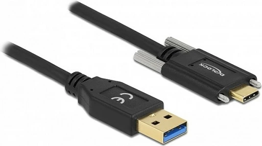Kabllo USB DeLOCK USB-A në USB-C, USB 3.2 Gen 2 10Gbps, 0.5m, me vida anësore, e zezë